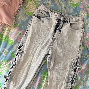 Vintage 80’s acid wash Jeans with Bows & cut outs